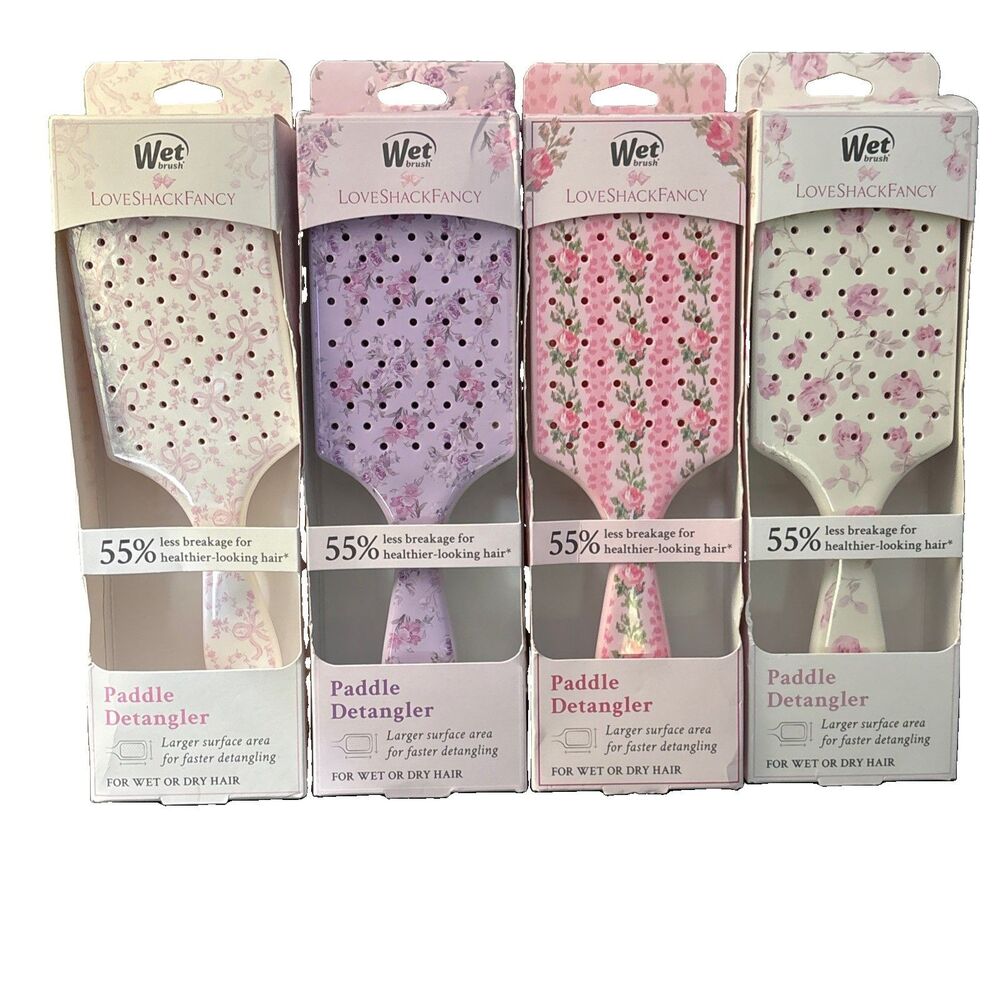 Wet Brush x LoveShackFancy Paddle Detangler Lot of 4 Floral Hair Brushes NEW